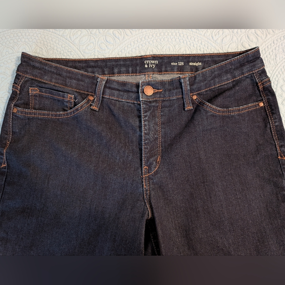 Crown & Ivy Dark Indigo Straight Leg Jeans, Sz 12S